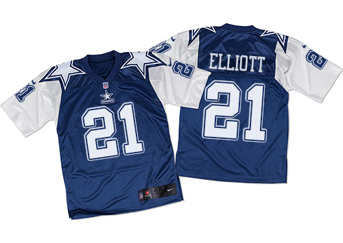 Men's Elite Ezekiel Elliott Nike Jersey Navy/White - #21 Throwback NFL Dallas Cowboys